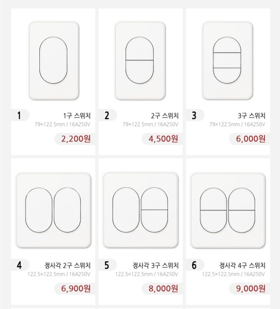 제가 구입했던 매력전기스토어 진흥전기 J시리즈 스위치 가격1